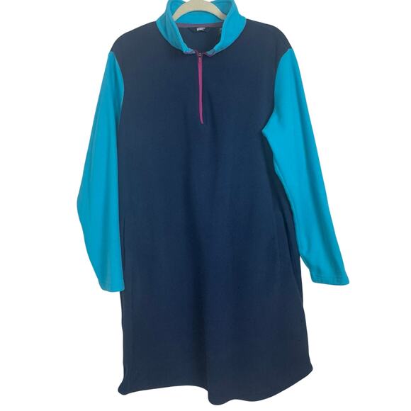 Lands' End Quarter Zip Fleece Dress Navy Blue Purple Size 1X or 16W-18W Pullover - Picture 2 of 8